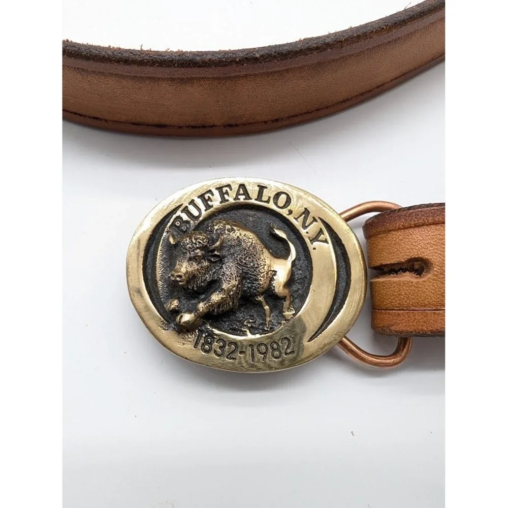 Vtg Heritage Mint Buffalo NY 1982‎ Solid Bronze Leather Belt Buckle 34